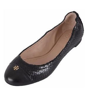 Tory Burch York Glossy Black Snake Print Ballet Flats 7M
